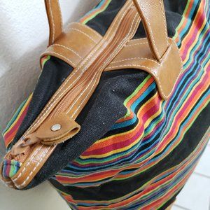 Black and Red Stripe Lined Beach Tote 13 by 20